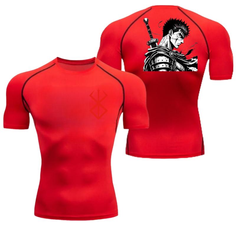 Herren Sommer Sport Kompressions-T-Shirt Atmungsaktiv Schnelltrocknend Hochelastisch Kurzarm-Tee mit Kühner Armor Guts Grafik Fitnessstudio