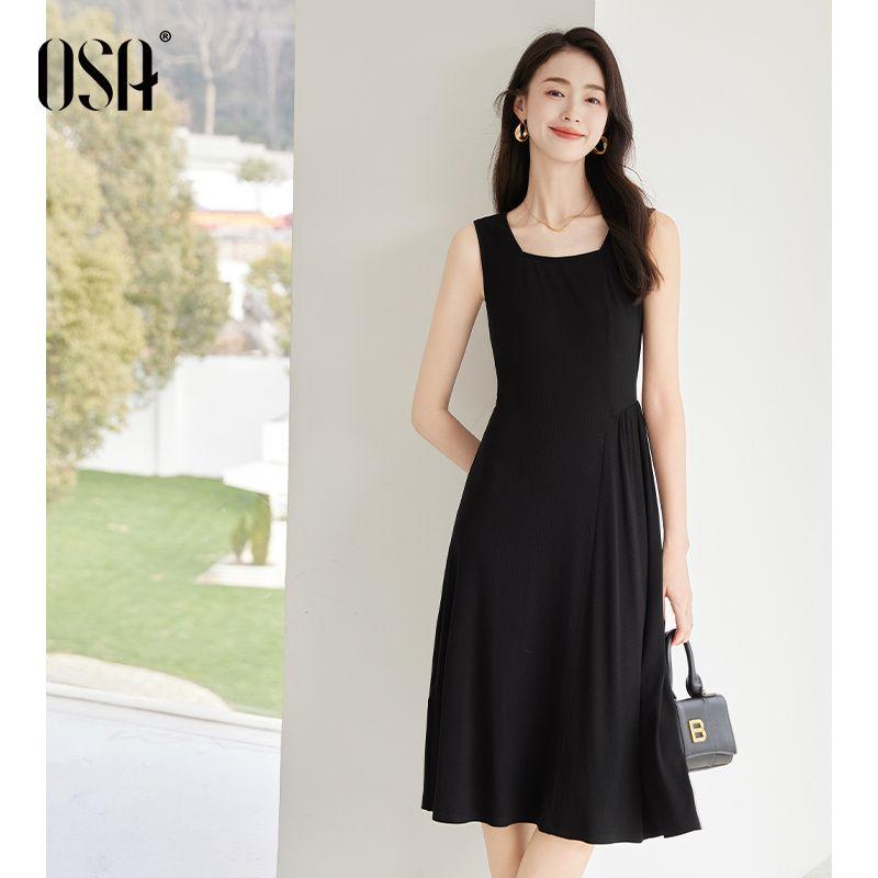 

OSA OSHA Workplace Lightly Mature Square Collar Slimming Dress Female 2025 Spring Clothes New Arrival Waist-Tight Slim-Fit Sleeveless Dress Black XS