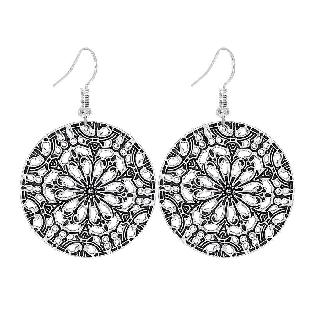 

5Pair Vintage Silver Color Geometric Ethnic Earrings for Women Retro Creative Hollow Carved Vacation Style Drop Earrings Jewelry