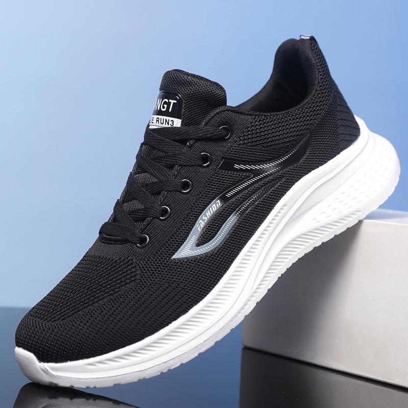 Lightweight fly-woven sports shoes autumn versatile breathable casual shoes flat heel old walking shoes men