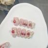 10Pcs Short Cat Eye Oval Press On Nails French Tip With 3D Pearl Design Handmade False Nails
