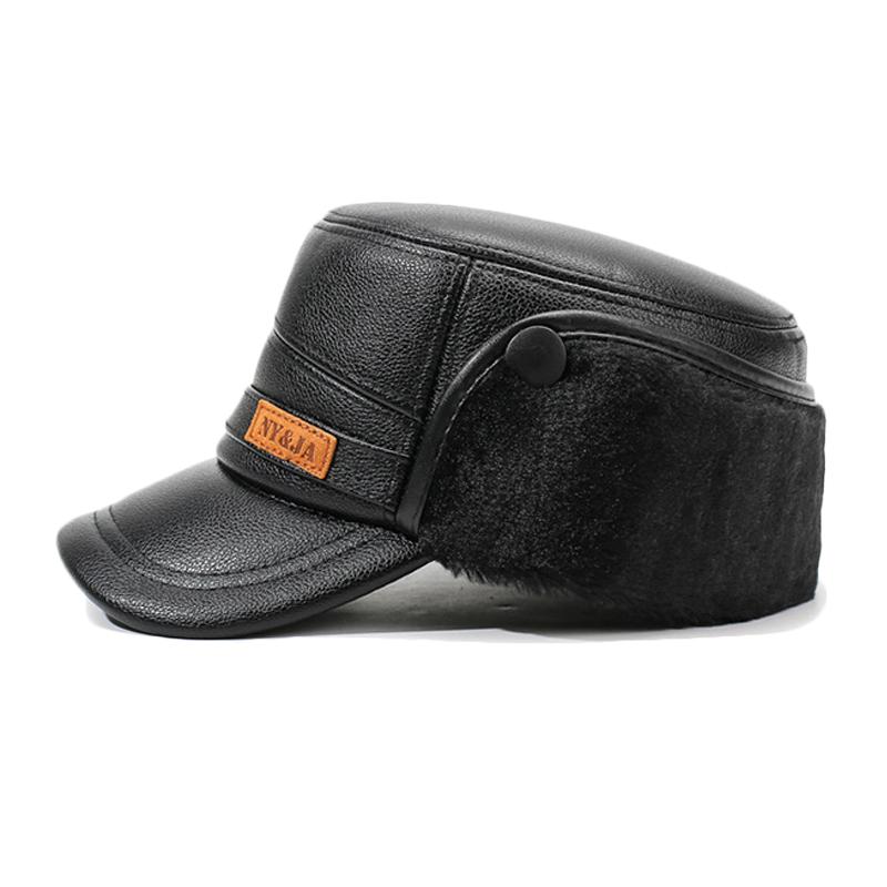 Middle-Aged and Elderly Hat Men's Winter Warm Father Grandfather Leather Hat Velvet Old Man Ear Protection Flat Cap