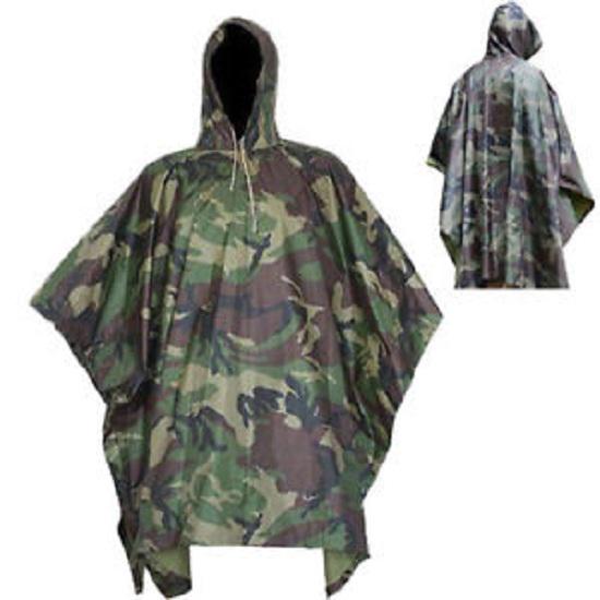 Waterproof Army Hooded Ripstop Rain Poncho Military Camping Hiking Light-weight