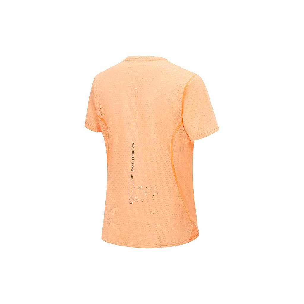 Li Ning Running Series Solid Color Round Neck Pullover Short Sleeve T-Shirt Women Tops Candy-Orange ATSU004-4