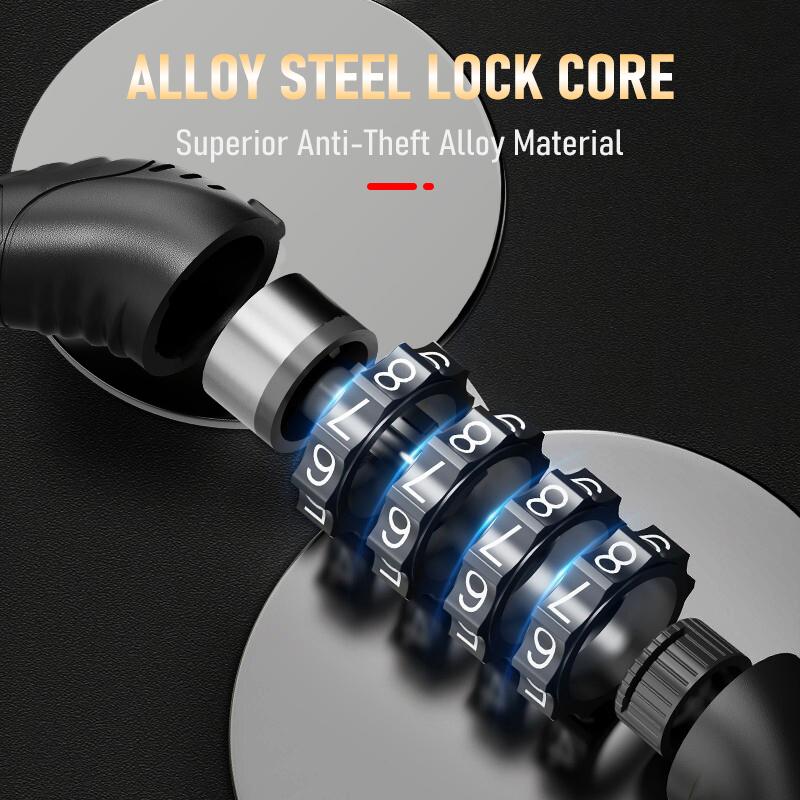 High-Security 4-Digit Bike Lock - Reinforced Steel Cable for Bikes/Scooters/Motorcycles - Easy-to-Remember Combination 4