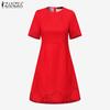 ZANZEA Women Summer Casual Round Neck Short Sleeve Print Dress