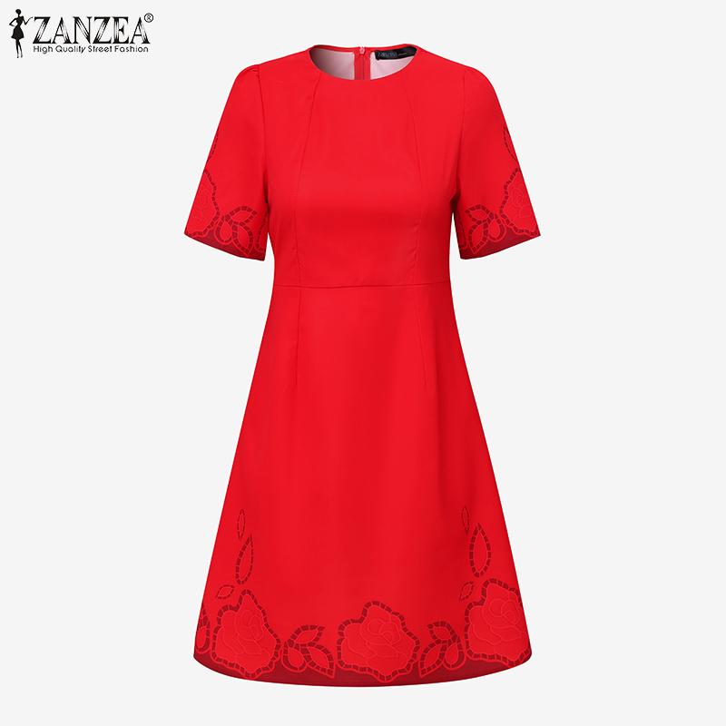 ZANZEA Women Summer Casual Round Neck Short Sleeve Print Dress