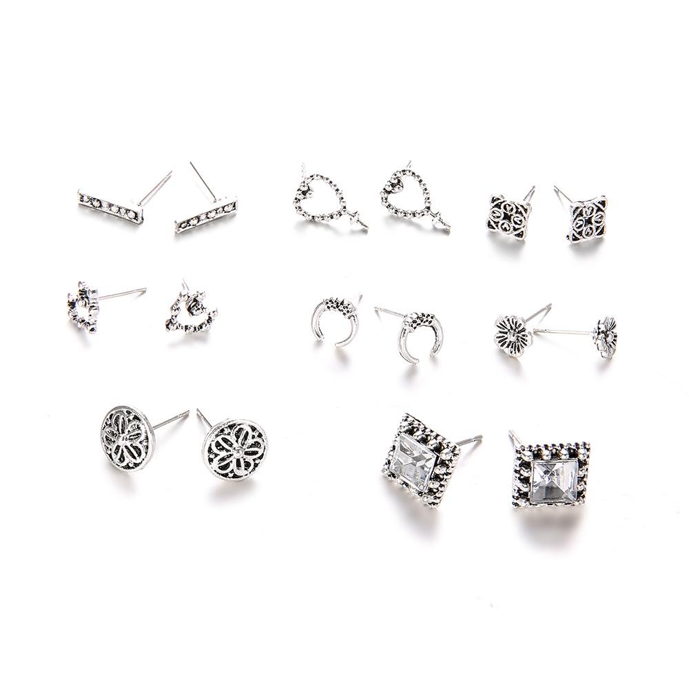 Accessories Vintage Antique Silver Love Cross Ivory Flower 8 Pair Set Stud Earrings