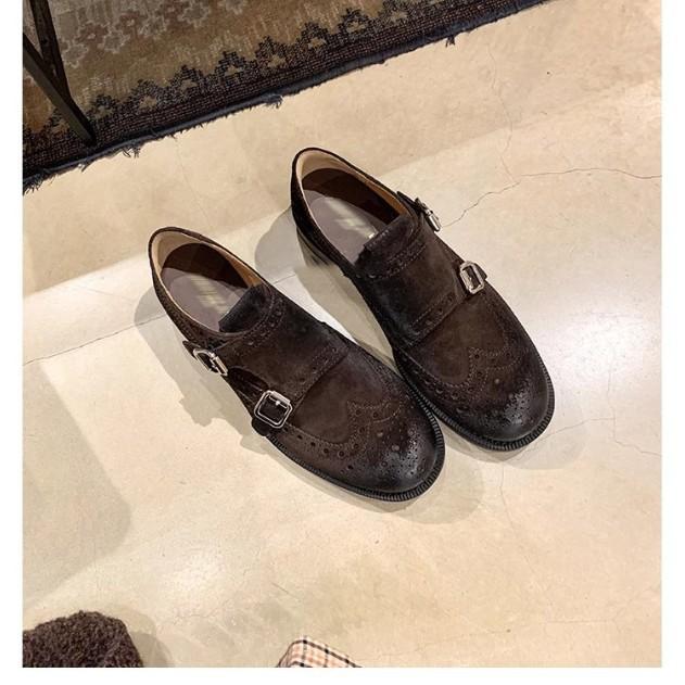 Cowhide Version, Modern Accent Miu Engraved Buckle with Thick Heel Oxford Loafers, Genuine Leather Single Shoes Women's Small Leather Shoes