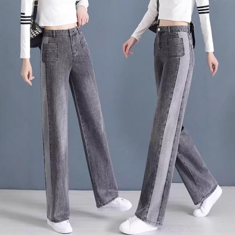 Plus Size Smoke Gray High-Waist Casual Women's Wide Leg Jeans