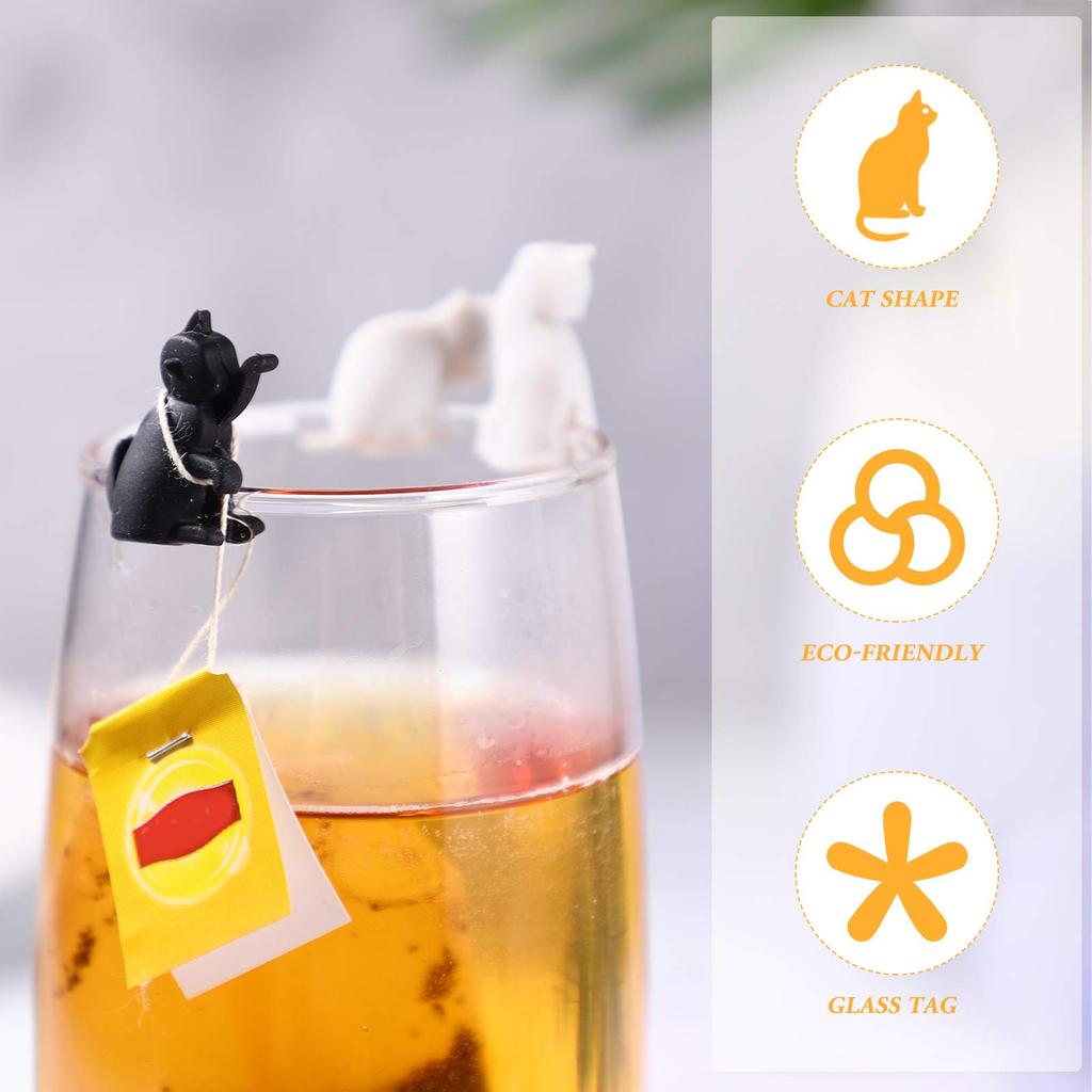 6pcs Wine Glass Markers Silicone Cat Drink Cup Charms Tags Glass Cup Sign for Wedding Party Decorations Champagne Cocktail Glass