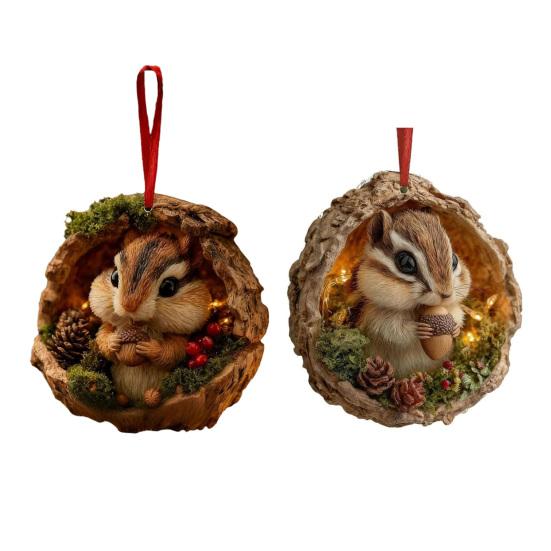 Yousheng Forest Animal Christmas Ornaments 2D Acrylic Woodland Creature Hanging Ornament Gift for Nature Lovers