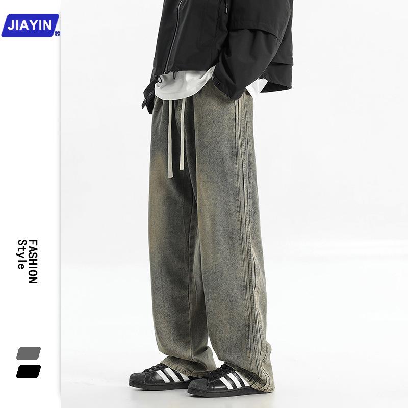 

Men s Heavyweight Washed Jeans: Loose Straight-Leg Retro Style for Spring and Autumn S