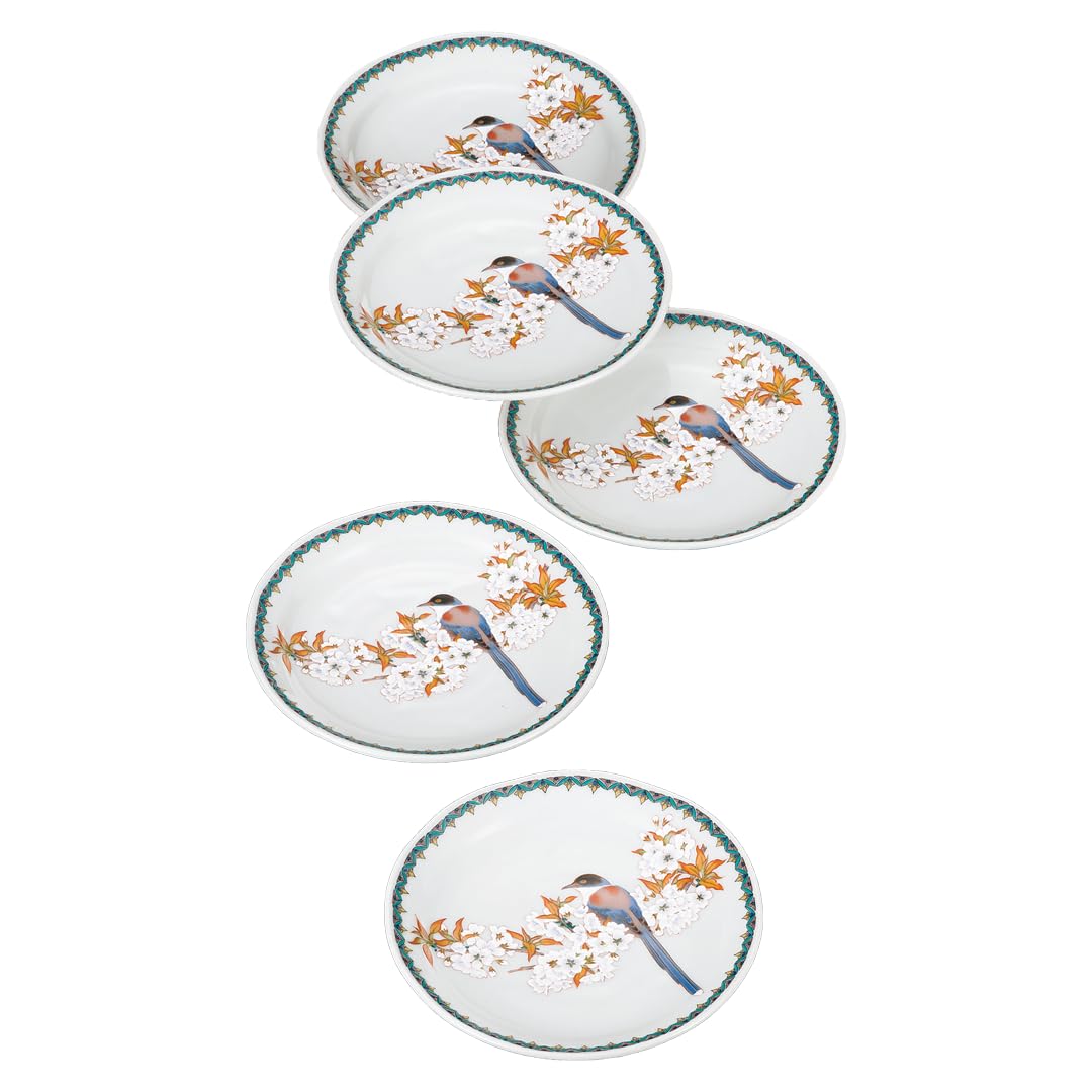 

Kutani ware Iwataya 5.8 size plate set, mountain cherry blossom and bird, AP7-0118