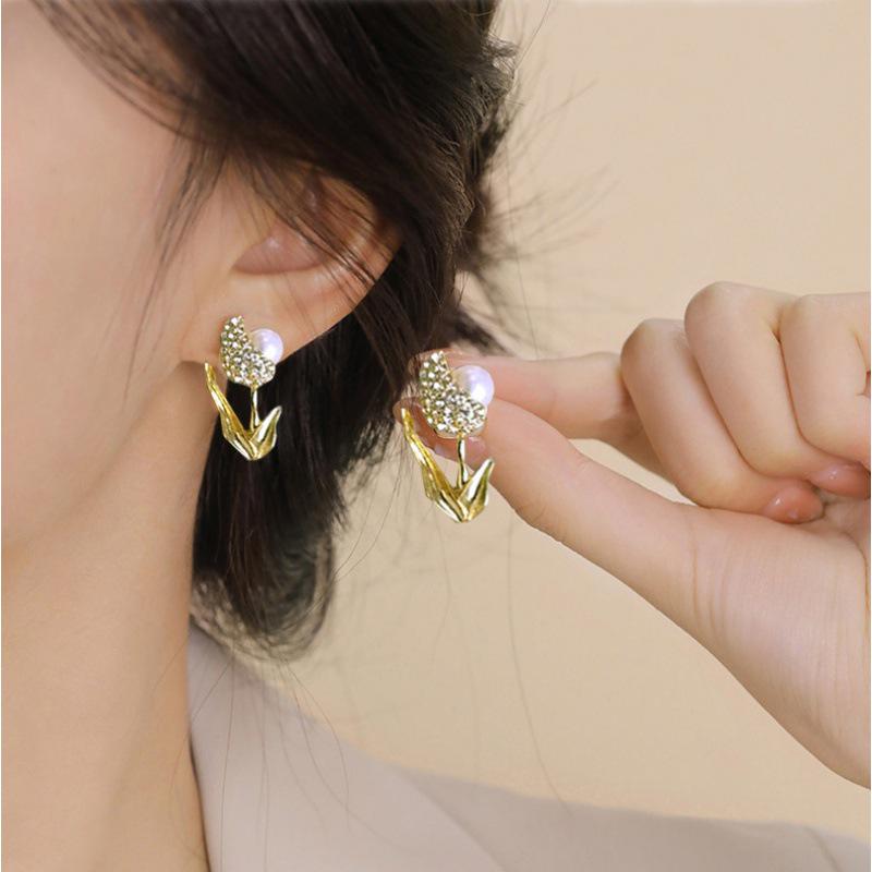 S925 Sterling Silver Tulip Pearl Stud Earrings - 2023 Elegant High-End Design