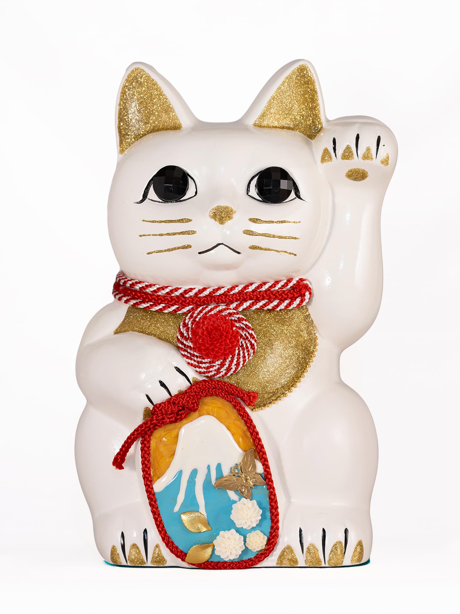 

Lucky Cat Mount Fuji Left Paw Raised Ceramic Lucky Cat Maneki Neko Fujiyama Lucky Feng Shui Figurine with Offering Box (L-SIZE White) / - (fj_L White)