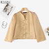 ZANZEA Kvinner Casual V-hals Ensfarget 3/4 Ermet Bluse
