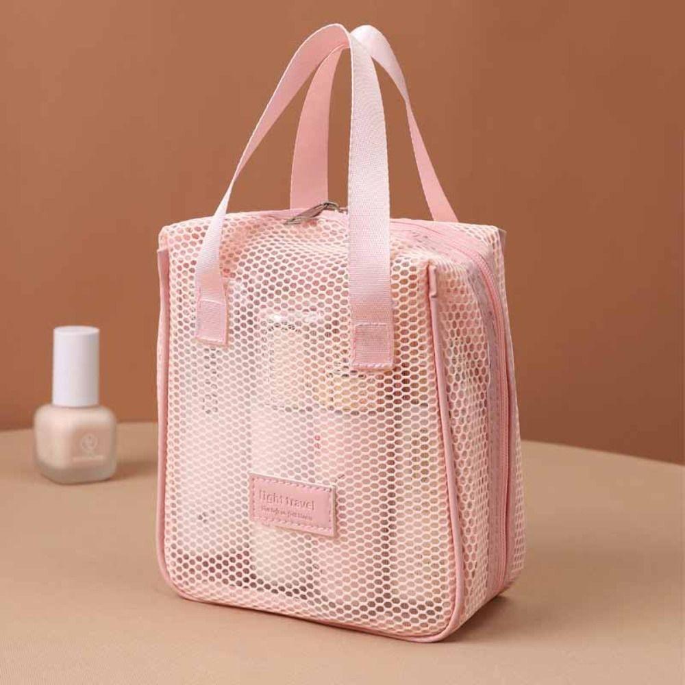 Solid Color Mesh Cosmetic Bag Large Capacity Pillow Makeup Pouch Transparent Makeup Bag  Lady