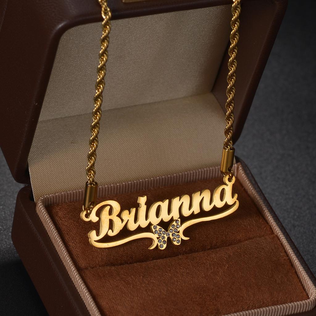 Atoztide Personalized Custom Name Necklaces for Women Stainless Steel Twist Chain Flower Nameplate Pendant Birthday Jewelry Gift