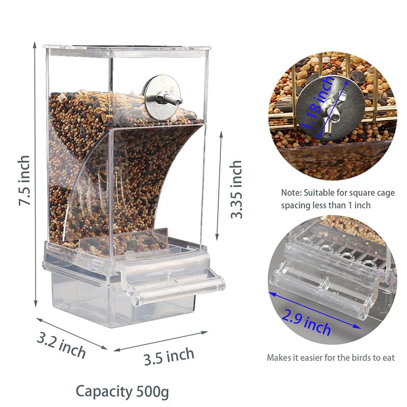 Automatic No Mess Bird Cage Feeder,Acrylic Transparent Parrot Seed Feeders With Perch Parakeet Food Container Cage Accessories