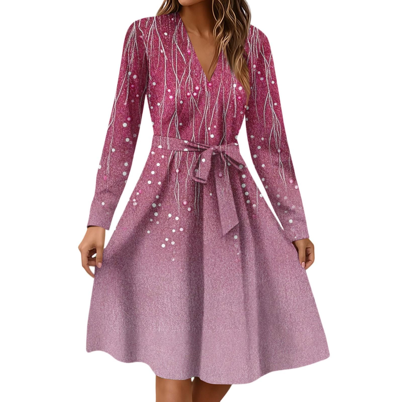 

Женское модное повседневное платье миди с V-образным вырезом, длинными рукавами, талией и цветочным принтом M