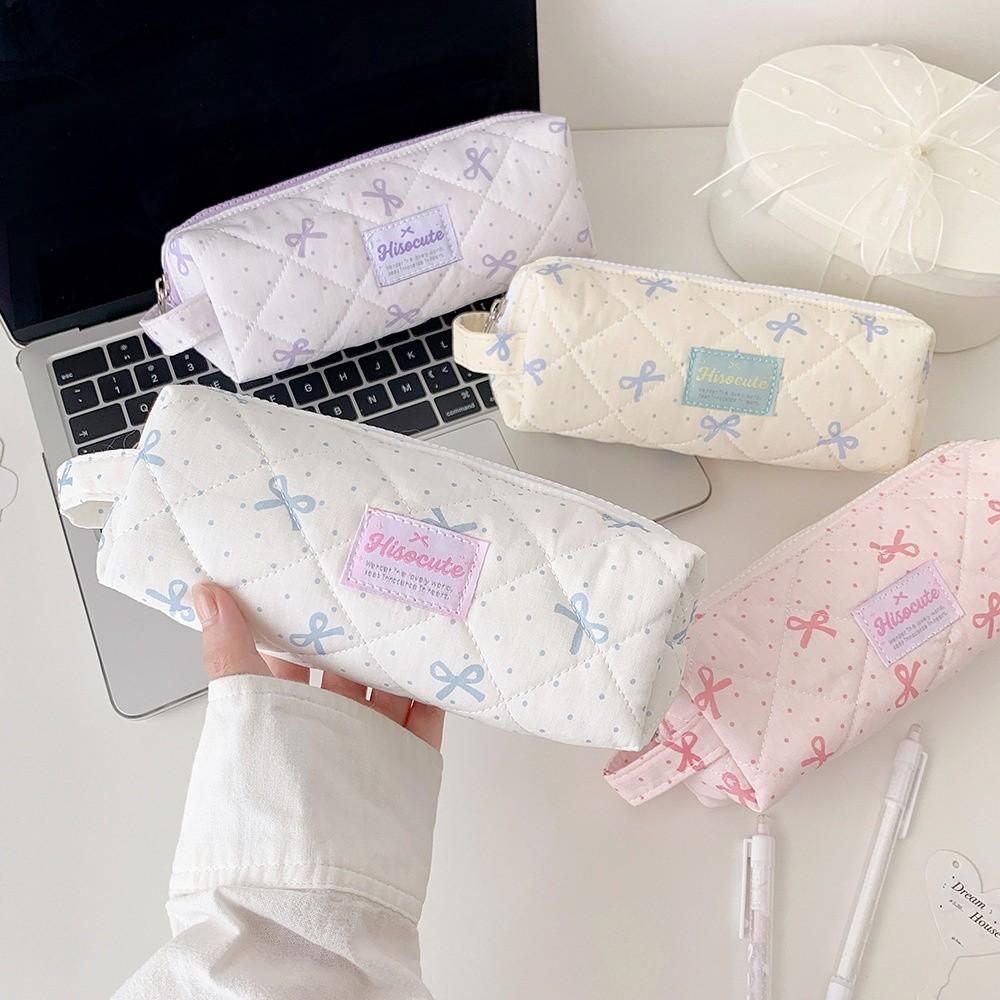 Large Capacity Korean Style Pen Bag Bow Pencil Pouch Cloth Stationery Bag School Supplies