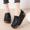 Fashion Women Platform Shoes PU Leather Wedge Heels Waterproof Loafers Non-slip Casual Walking Shoes Slip-on Mother Shoes