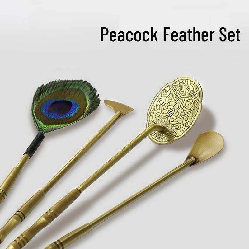 Incense Ceremony Tool Set: Seal Tool, Spoon, Ash Press, Brush, Shovel.