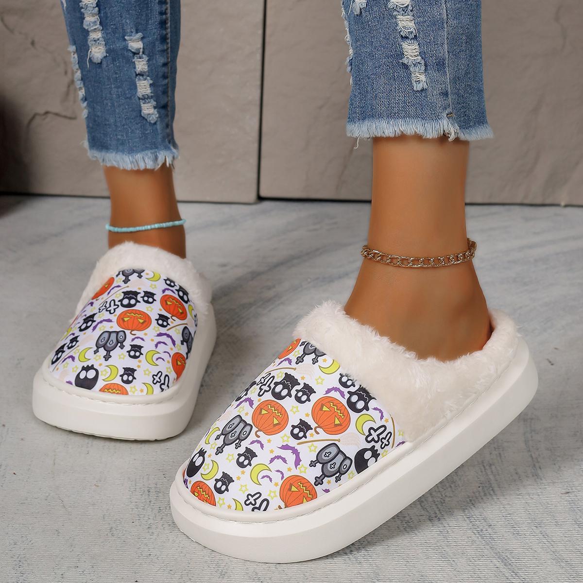 

Мода 2024 года. Новые модные туфли с рисунком тыквенного черепа и принтом. Удобная домашняя хлопковая обувь. 42-43 белый