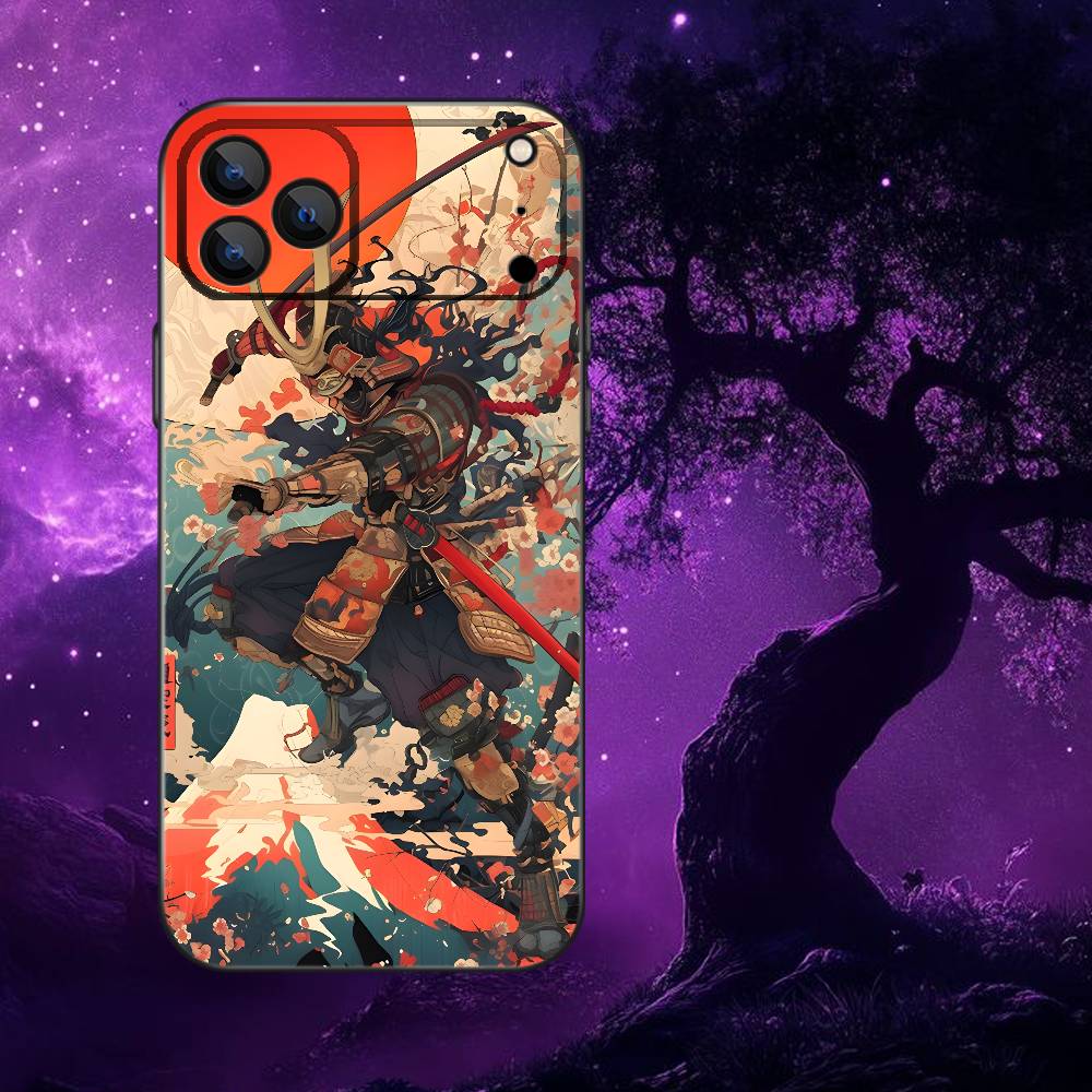 Giappone S-Samurai Custodia per Telefono Per iPhone 17,16,15,14,13,12,Pro,Max,Plus,E,SE4,Air,Mini Scatola Morbida Nera