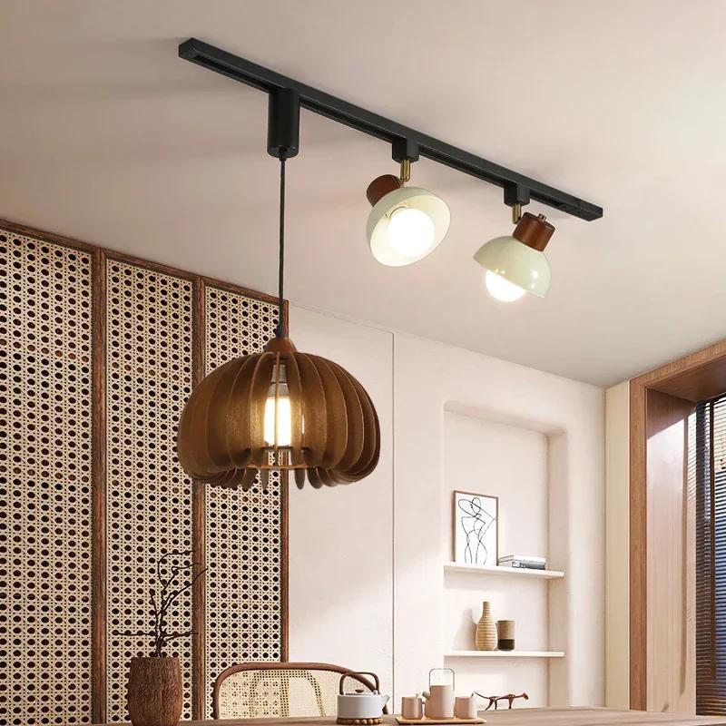 Retro restaurant track spotlight, movable bar counter pendant light, minimalist dining table, dining room front desk lamp