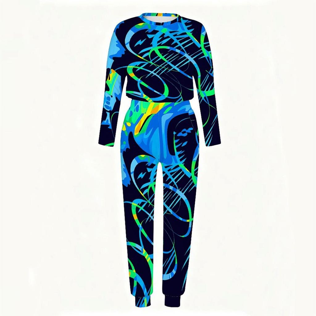 Ladies Long Sleeve Pullover And Wide Leg Trousers Two Piece Outfit Comfortable For Home And Street Wear