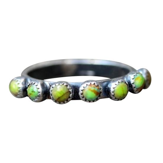 Retro Ethnic Style Turquoise Small Round Beads Ring Women Jewelry Accessories
