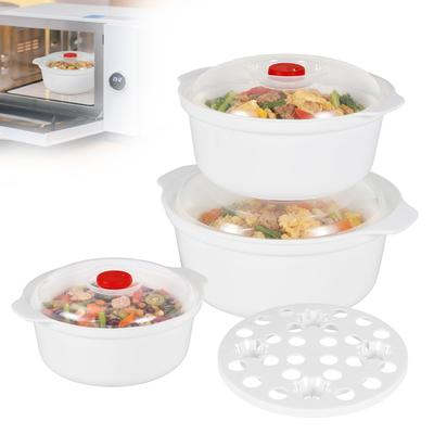 3 Pcs Microwave Bowl with Lid and Steam Rack Microwave Special Soup Bowl Plastic Microwaves Food Bowls for Kitchen Accessories