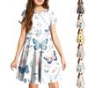 Meisjesjurk met bloemenprint, korte mouwen en zak voor lente-casual kleding
