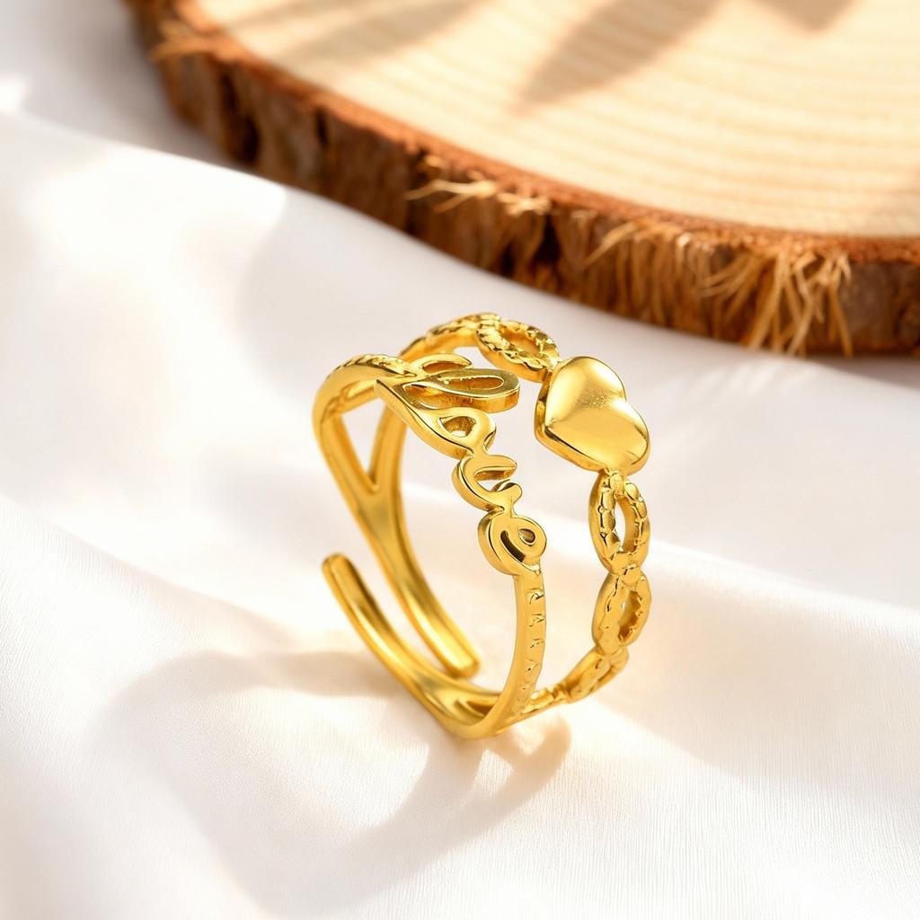 Adjustable Stainless Steel Finger Ring for Women Heart-Shaped Double Layer Opening Rings Dainty Jewelry Valentine Gifts
