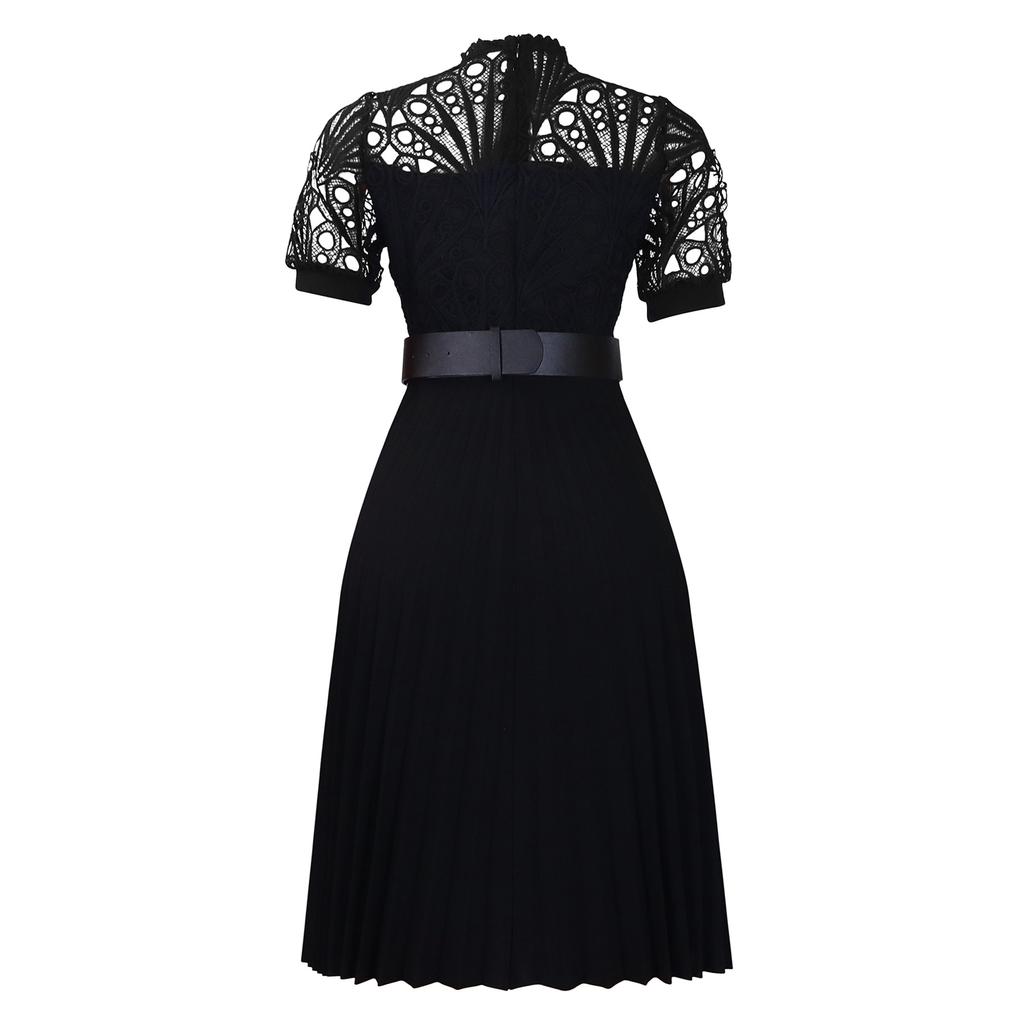 YYFS Women's Fashion Summer Spring Solid Color Print Short Sleeve O-Neck High Waist Casual Dresses