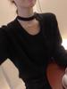 Round Neck Women's Sexy Loose Wool Knit Halter Top with Ribbon Design
