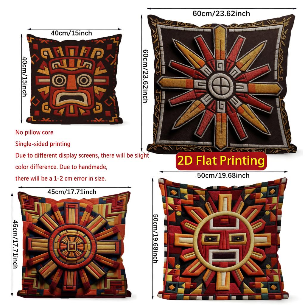 2D Aztec Sun God Print Throw Pillow Covers Pattern Cushion Cover Suitable For Sofa Bedroom Car Pillow Cover