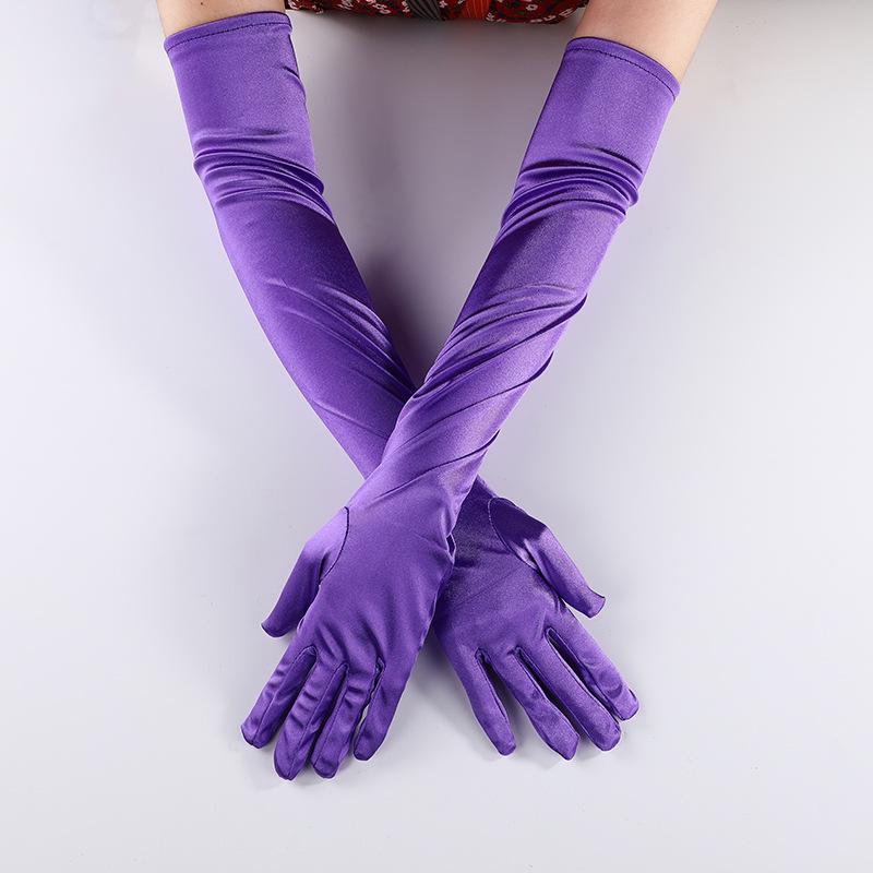 52cm 70cm Länge Satinhandschuhe Damen Hochzeit Partykleid Abend Etikette Aufführung Einfarbig Lange Handschuhe Accessoires One Size purple