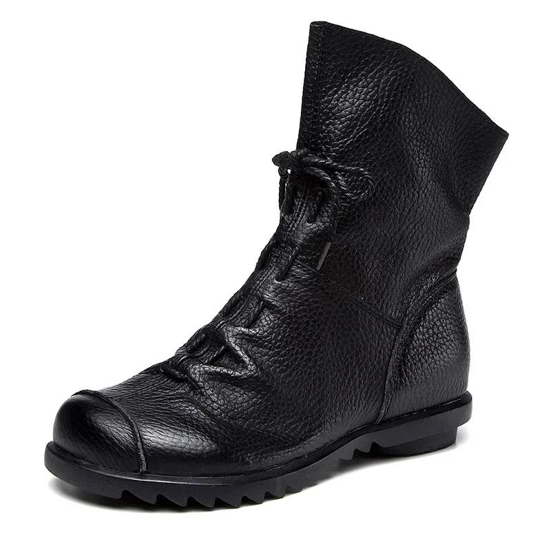  Women Boots Soft Leather Woman Short Retro Soft Leather Shoes Girls Flat Non-slip Short-tube Soft-soled Cotton Boots Shoe