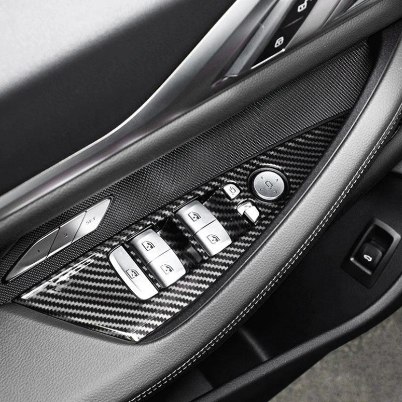 For BMW 4 Series G22 G23 G26 LHD ABS Carbon Fiber Style Car Inner Door Window Lift Button Cover Frame Trim