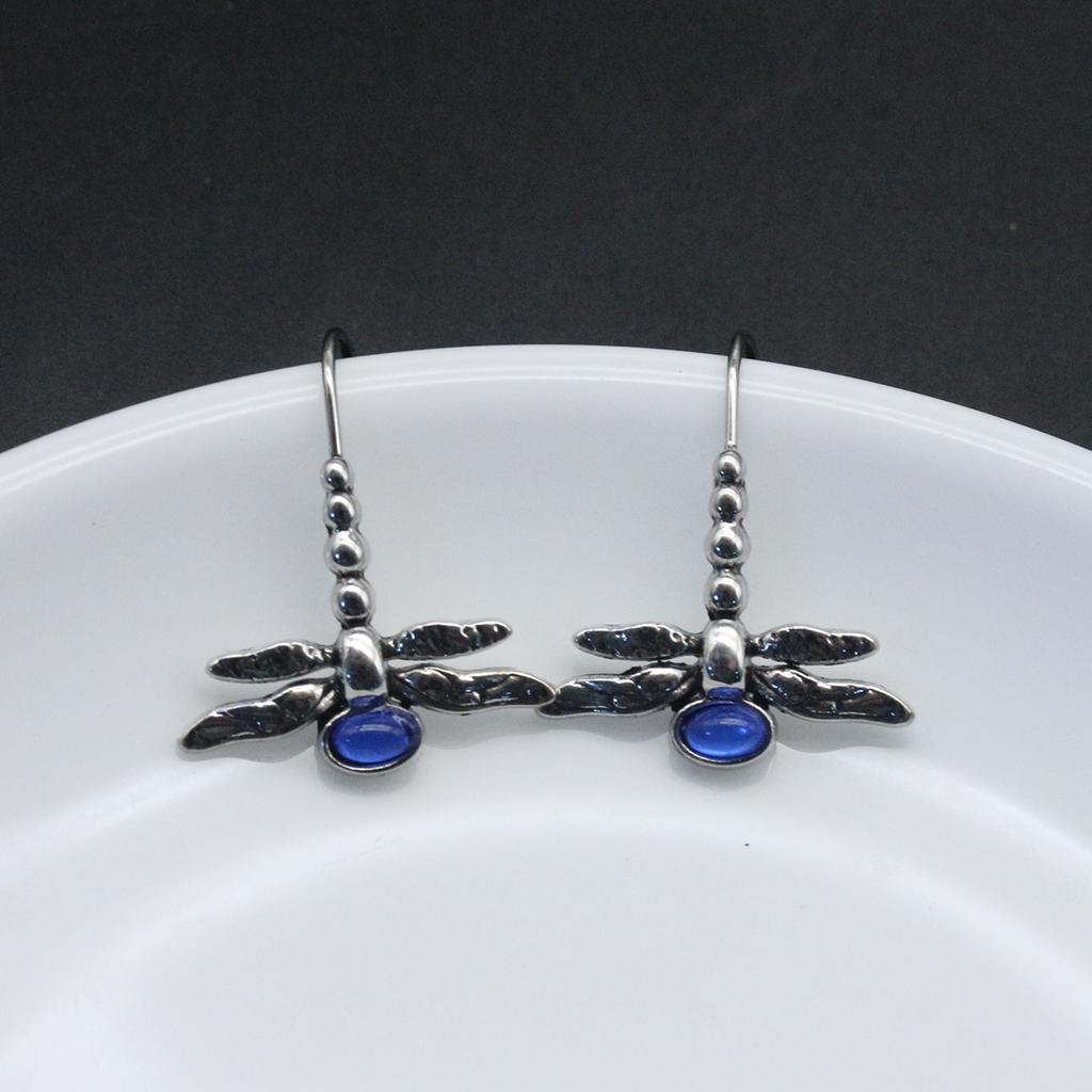Retro Silver Color Dragonfly Animal Earrinsg Hook Dangle Earrings Party Women Elegant Jewelry