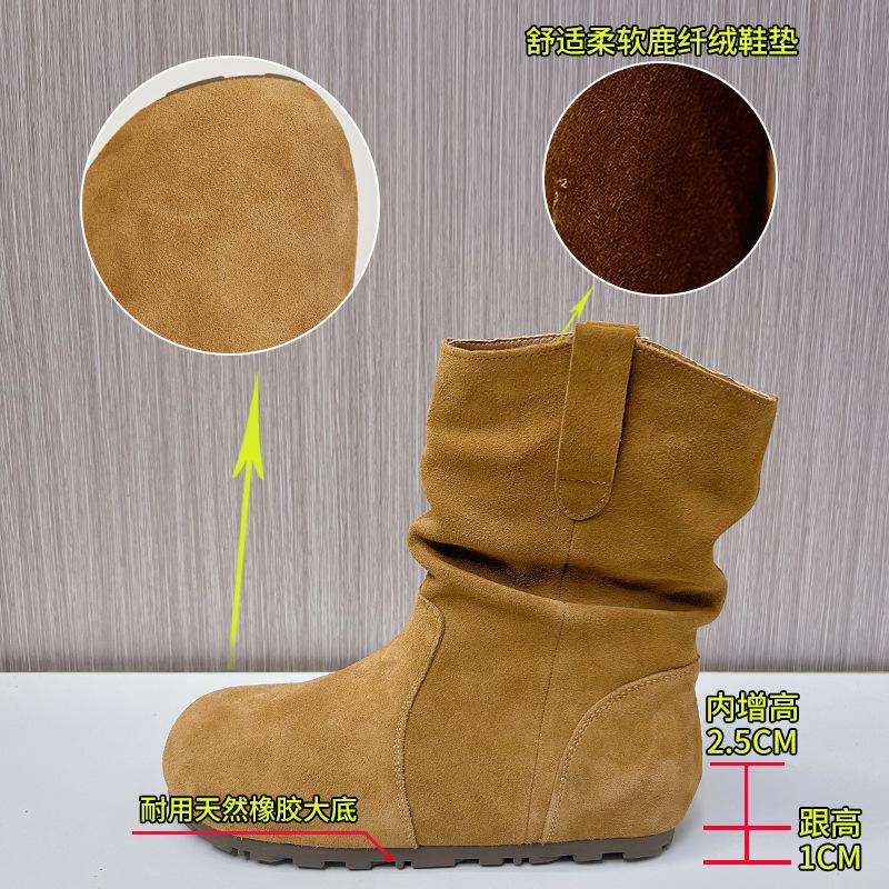 Leather big yellow boots 2025 winter thick-soled boots stacking boots casual retro short boots thin boots