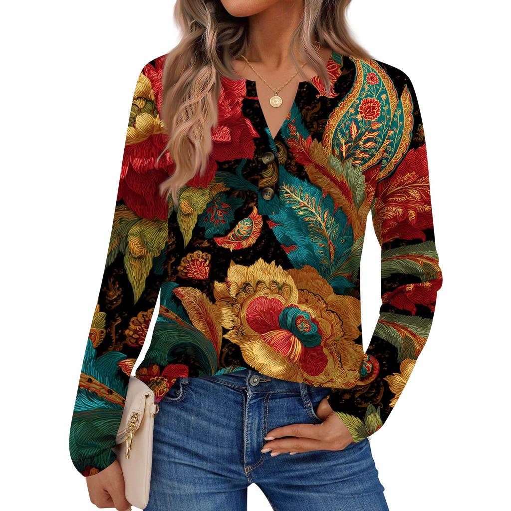 Women's Print Long Sleeve Shirts Elegant Casual Tops Trendy Shirts Tops