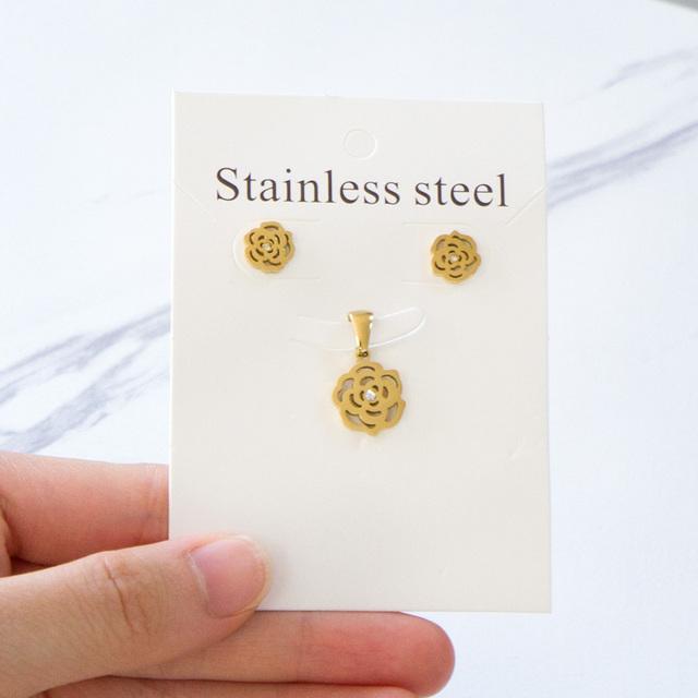 Colier cu pandantiv cu flori, cercei, seturi de bijuterii de nuntă de mireasă, pentru femei, bijuterii de petrecere boho din oțel inoxidabil