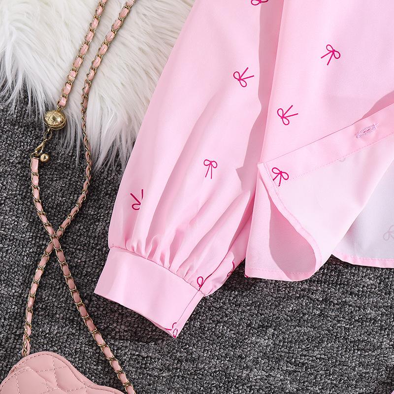 Girls Suit Burst Children's Clothing Spring, Summer Autumn Sunscreen Suit New Children's Long-sleeved Shirt + Wide-legged Trousers 2pcs