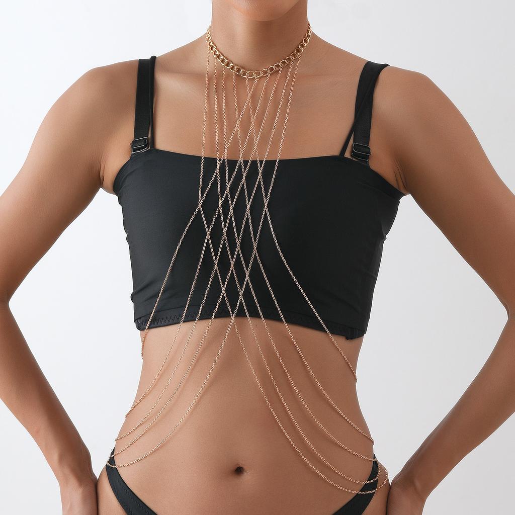 Europe, America, personality exaggerated multi-layer cross metal body chain body chain nightclub chest chain female