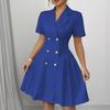 Ladies V-neck Fashion Color Double-breasted Waist Short Sleeve Dress