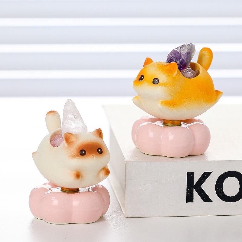 Rotating Kitten, Cute Cat, Content Cat, Smooth Crystal Raw Stone Home Decoration Piece, Cartoon Kitten, Office Desk Decoration Item